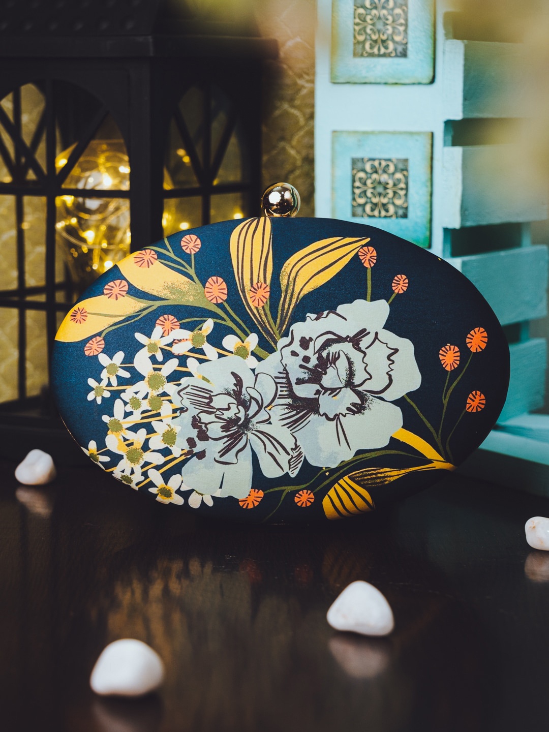 

DressBerry Floral Printed Box Clutch, Blue