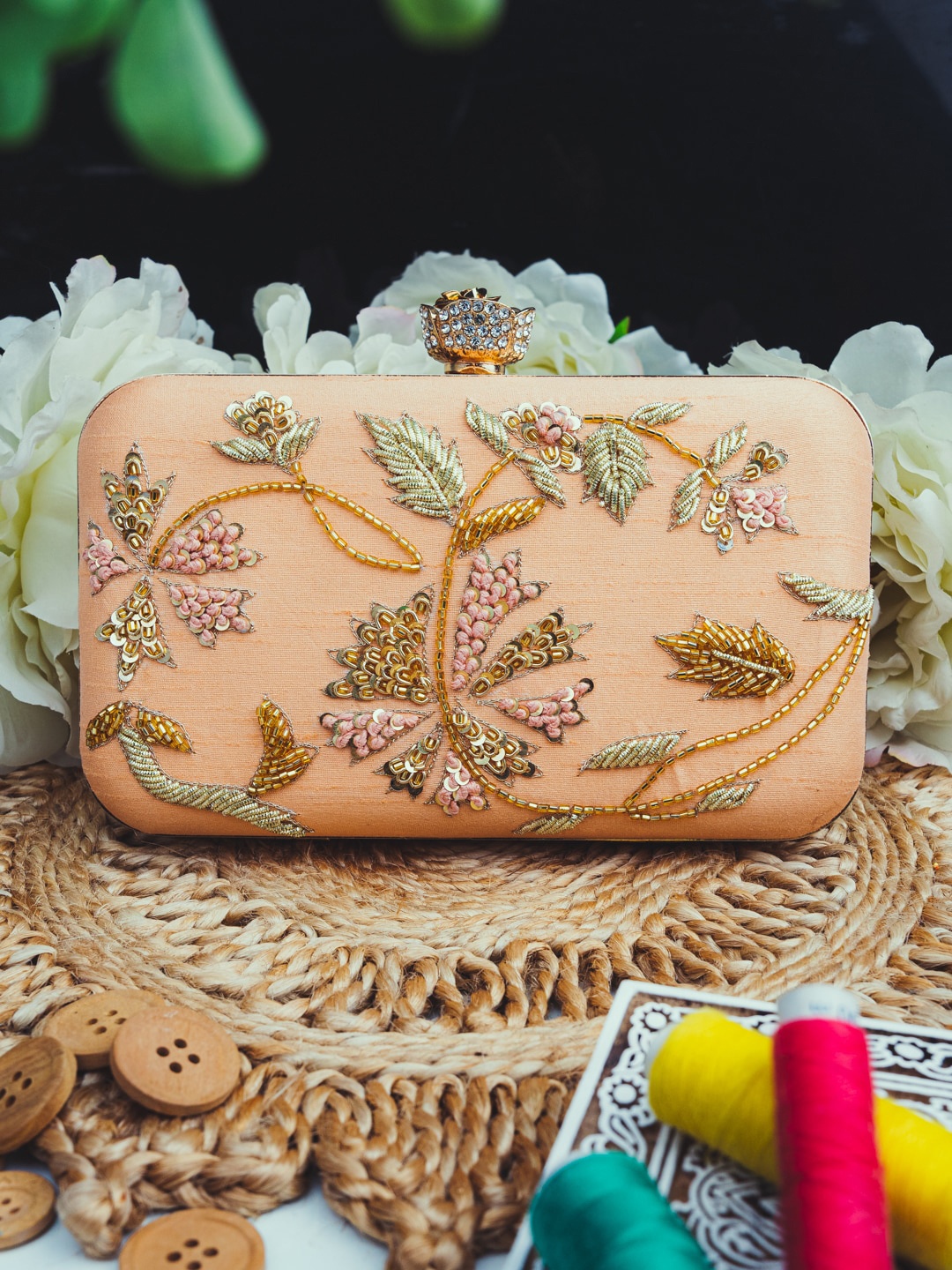 

Anouk Floral Embroidered Box Clutch, Peach