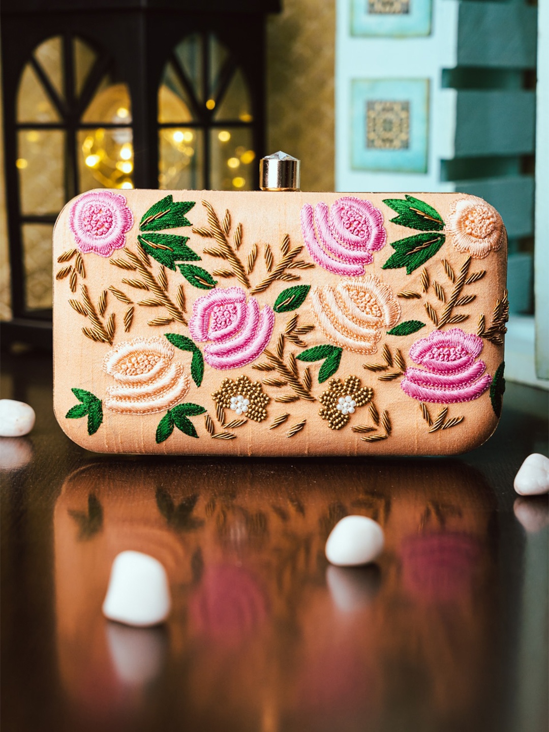 

Anouk Floral Embroidered Box Clutch, Peach