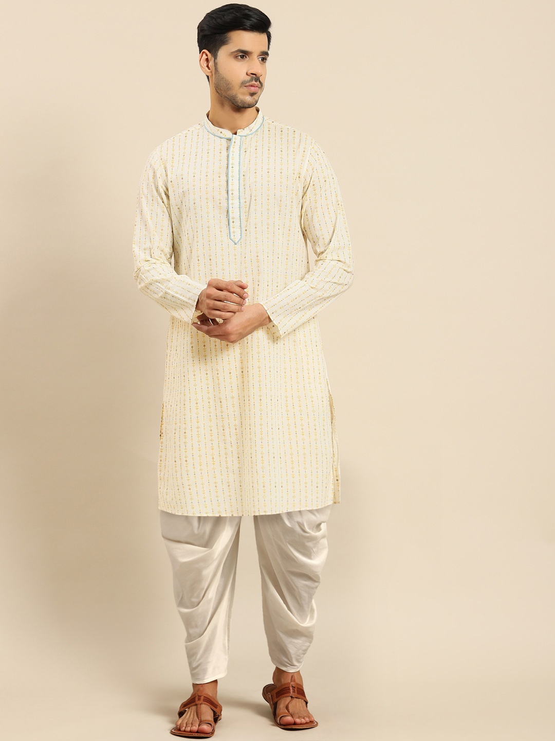 

Anouk Ethnic Motifs Printed Mandarin Collar Long Sleeves Cotton Kurta, Off white