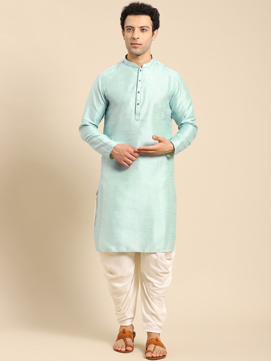 

Anouk Mandarin Collar Jacquard Kurta, Green