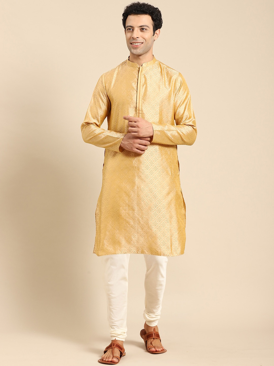 

Anouk Ethnic Motifs Woven Design Straight Jacquard Kurta, Yellow