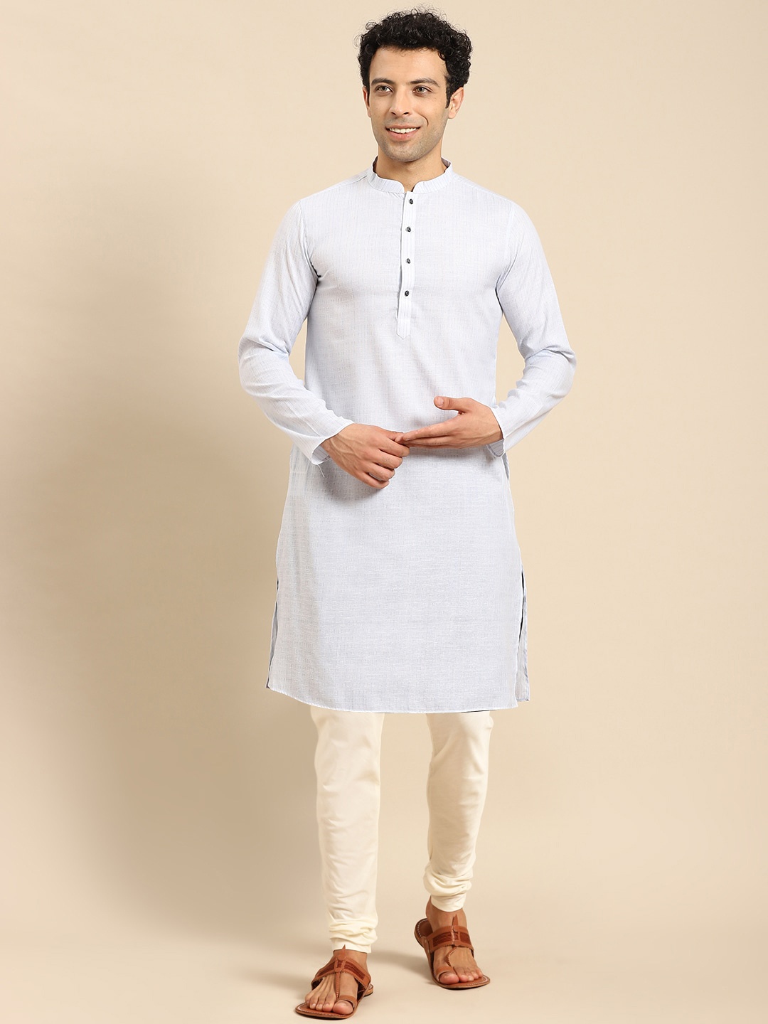 

Anouk Mandarin Collar Long Sleeves Cotton Kurta, Blue