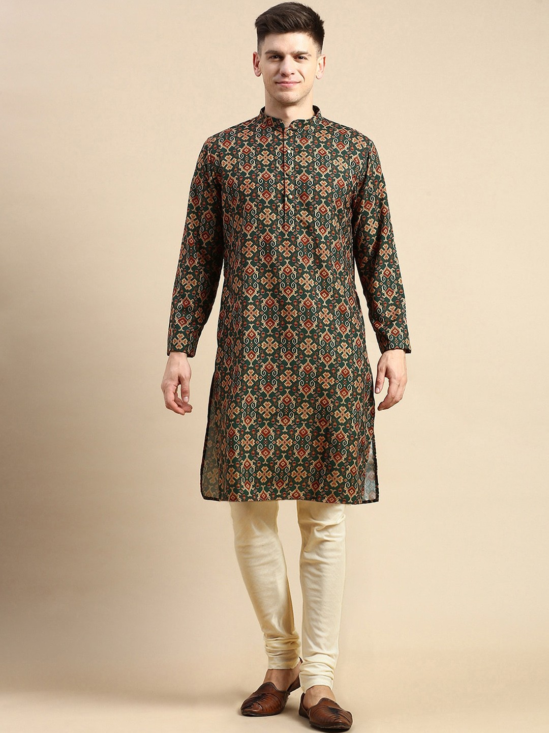 

Anouk Ethnic Printed Mandarin Collar Straight Kurta, Green