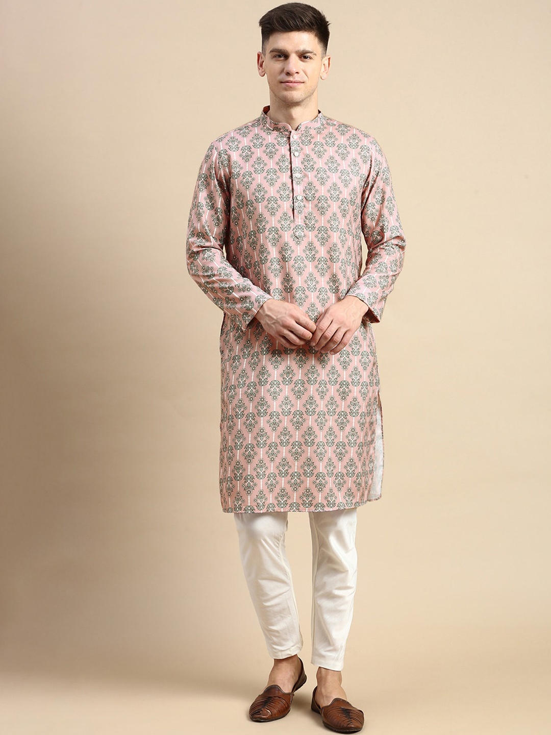 

Anouk Ethnic Motifs Printed Mandarin Collar Straight Kurta, Pink