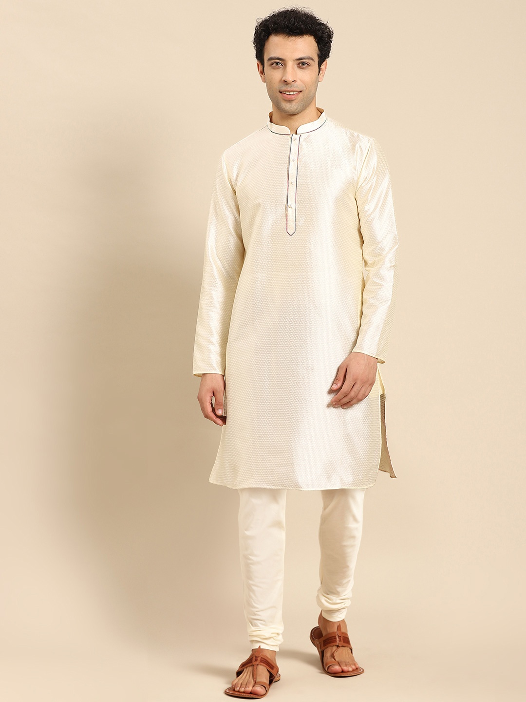 

Anouk Mandarin Collar Jacquard Straight Kurta, White