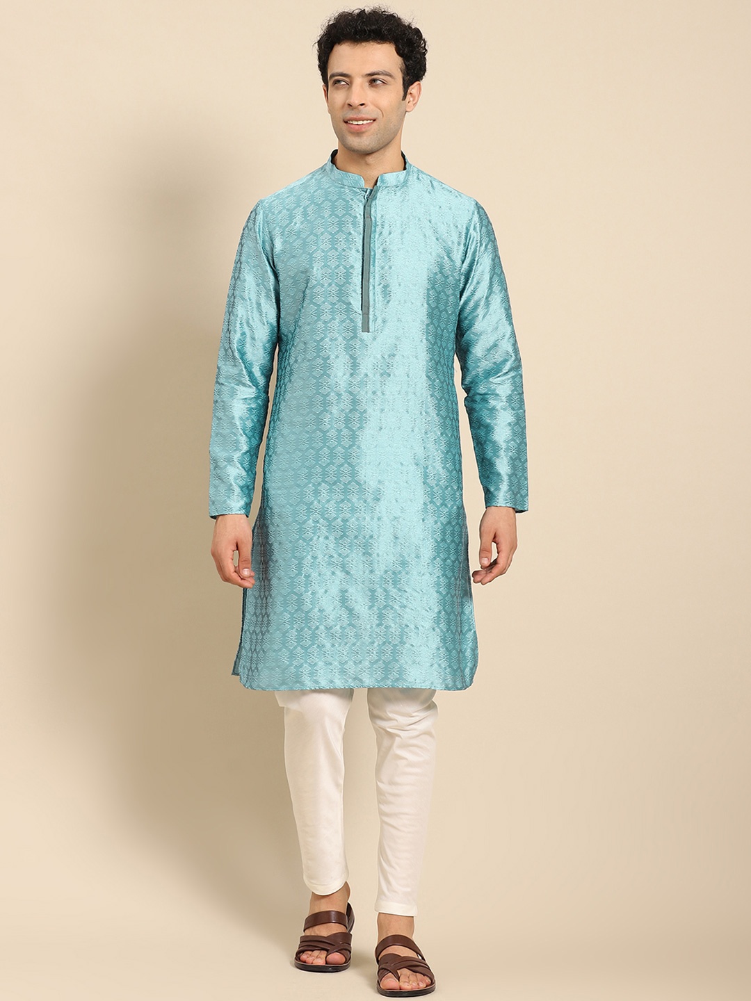 

Anouk Geometric Woven Design Straight Jacquard Kurta, Blue