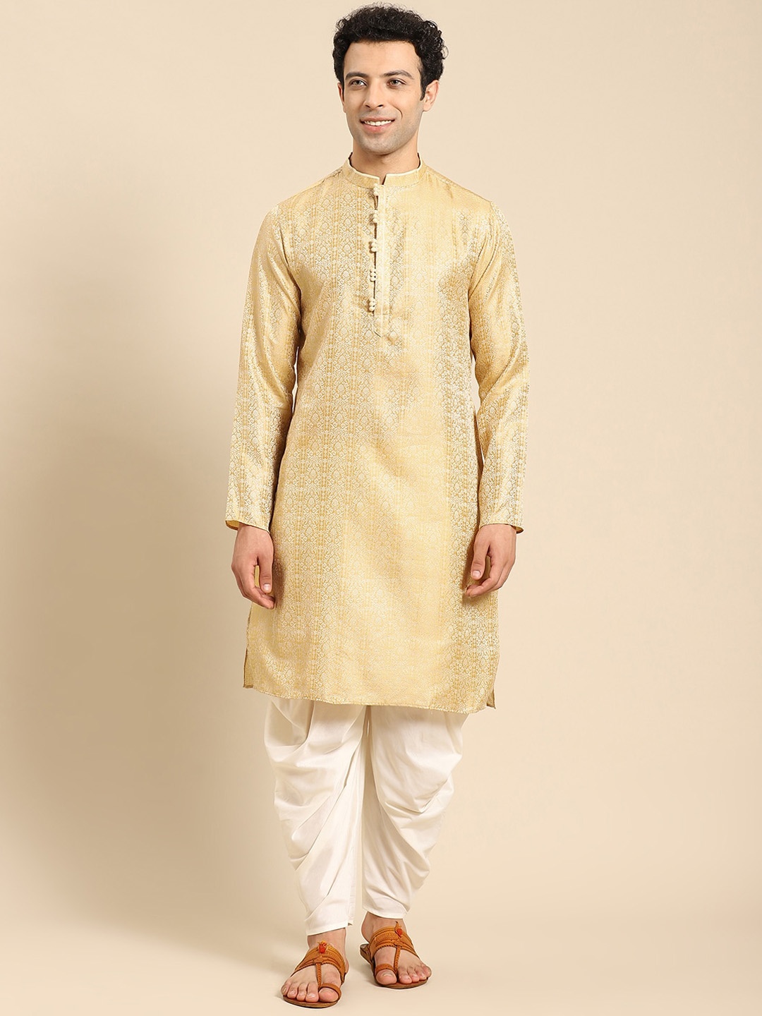

Anouk Ethnic Motifs Woven Design Straight Kurta, Beige