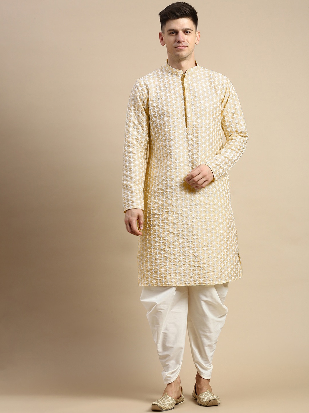 

Anouk Ethnic Motifs Embroidered Cotton Silk Straight Kurta, Yellow