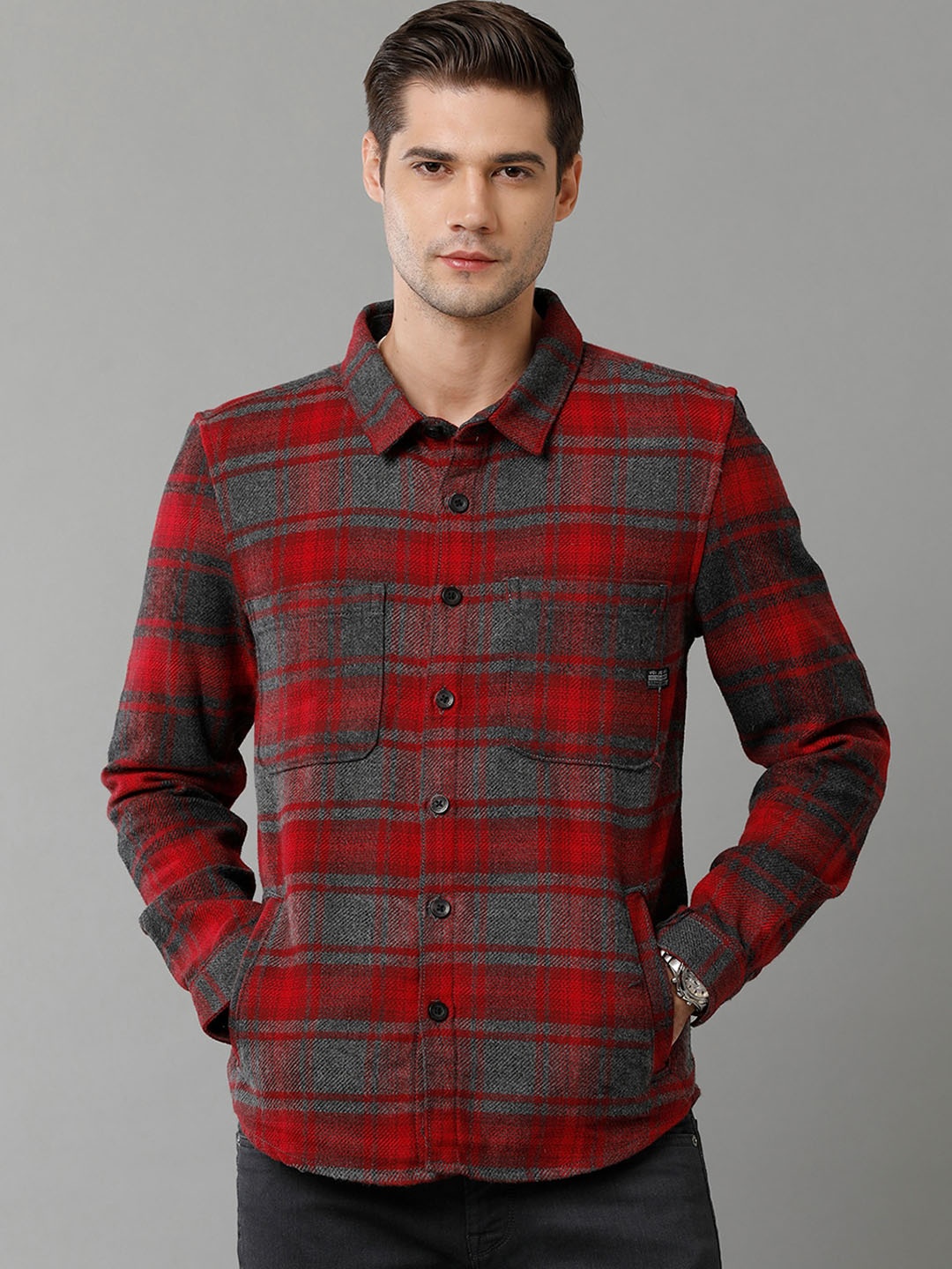 

Voi Jeans Checked Spread Collar Tailored Jacket, Red