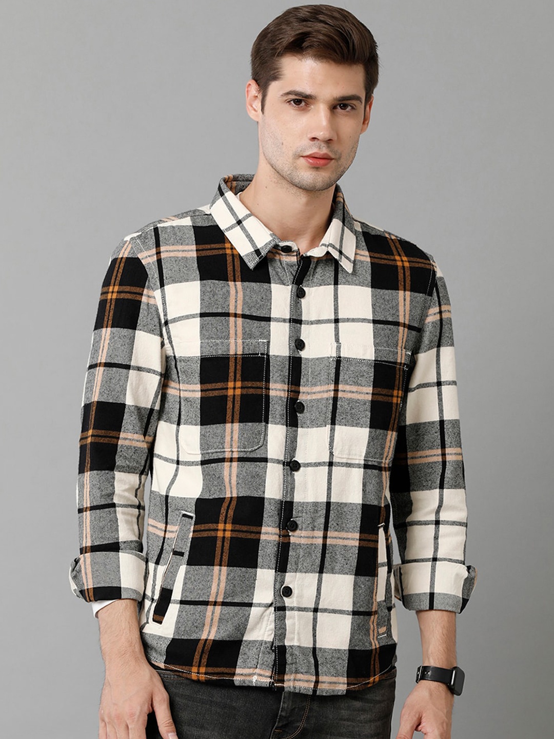 

Voi Jeans Checked Spread Collar Tailored Jacket, Brown