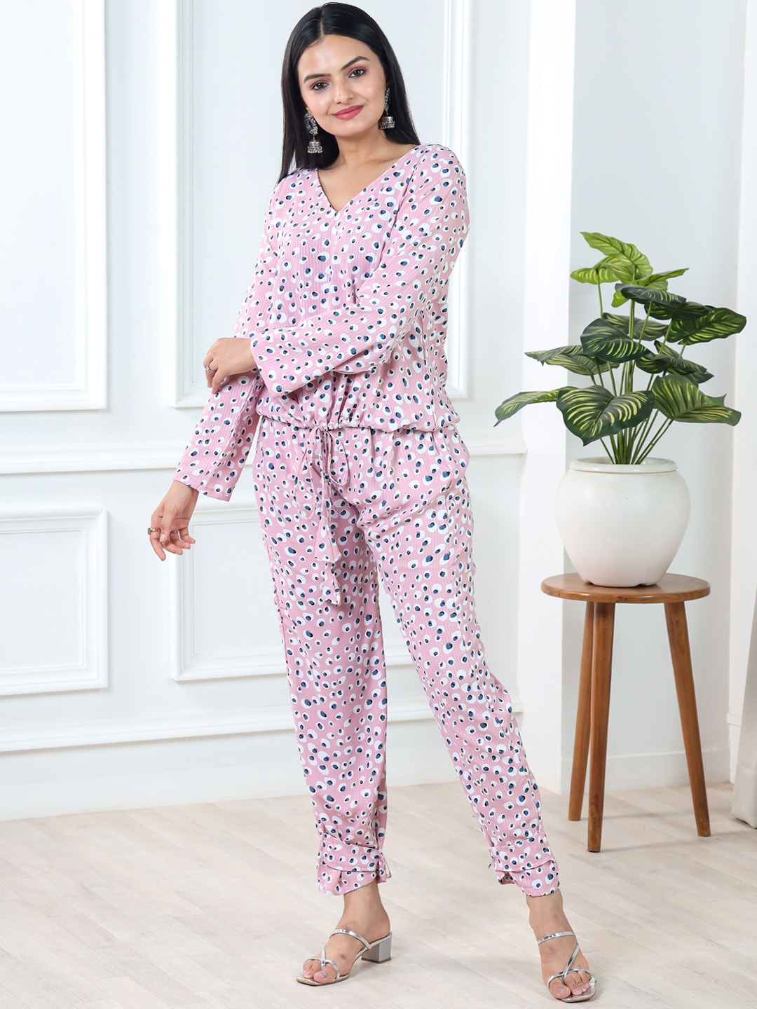 

KALINI Printed Top & Trousers, Pink