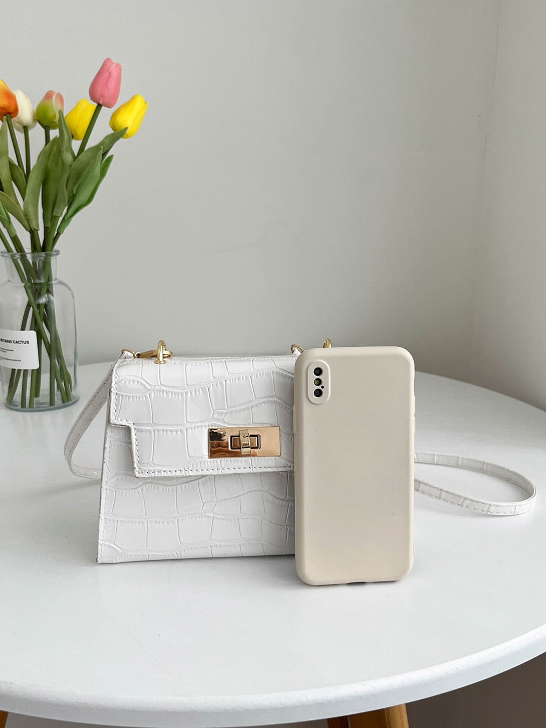 

FARGO Textured PU Structured Sling Bag, White