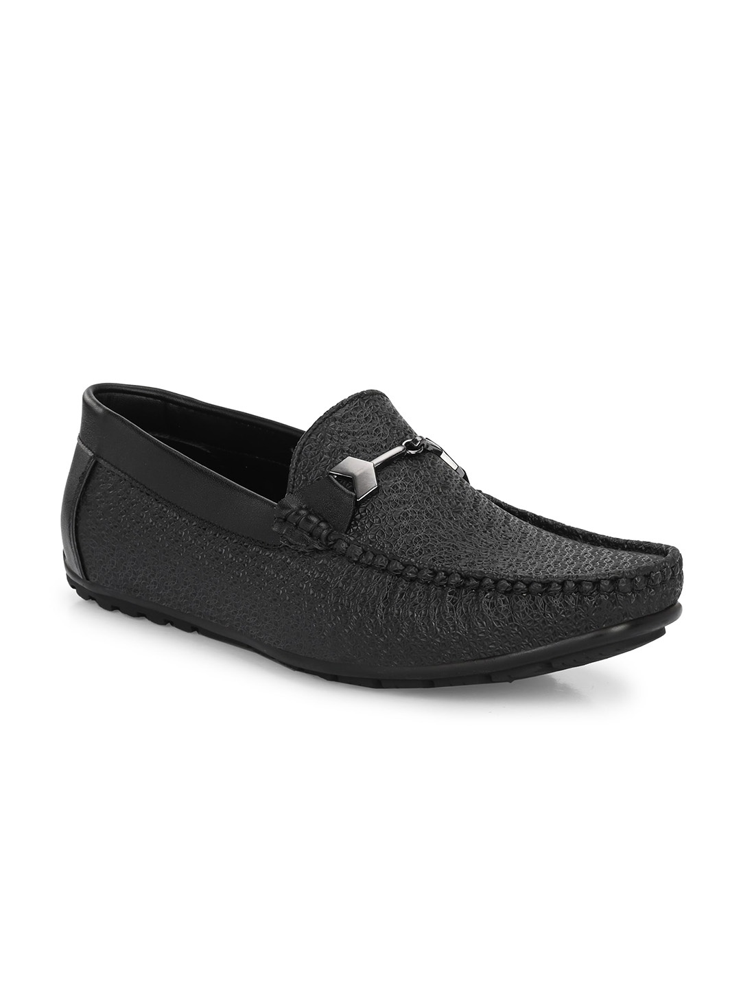 

Azzaro Black Men Textured Horsebit Loafers