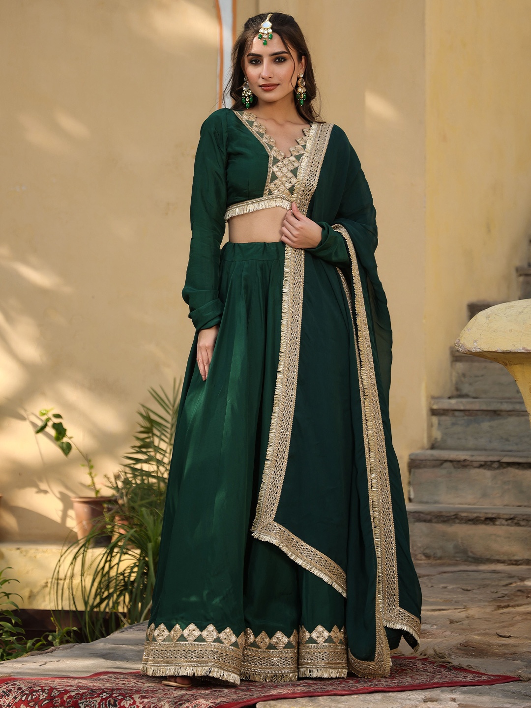 

Rangeelo Embellished Ready To Wear Lehenga & Blouse With Dupatta, Green