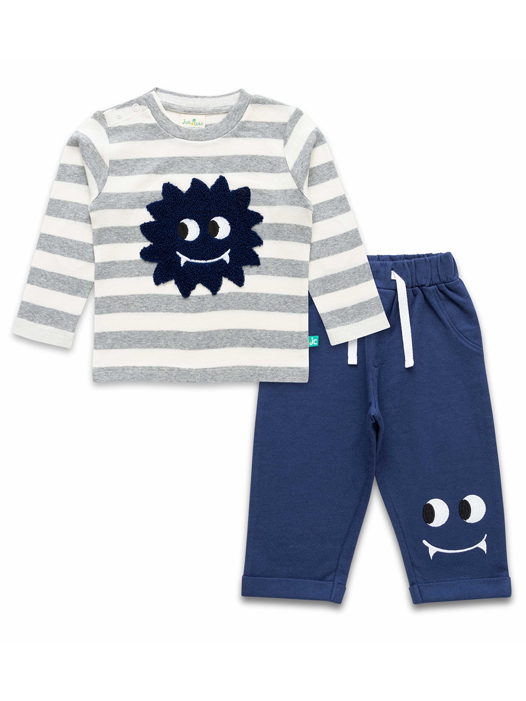 

JusCubs Boys Striped Pure Cotton T-shirt With Pyjamas, Grey