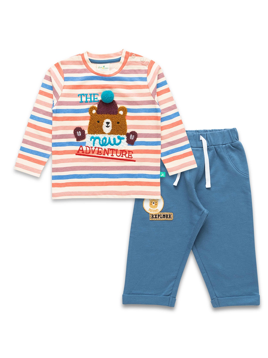 

JusCubs Boys Striped Pure Cotton T-shirt With Pyjamas, Pink