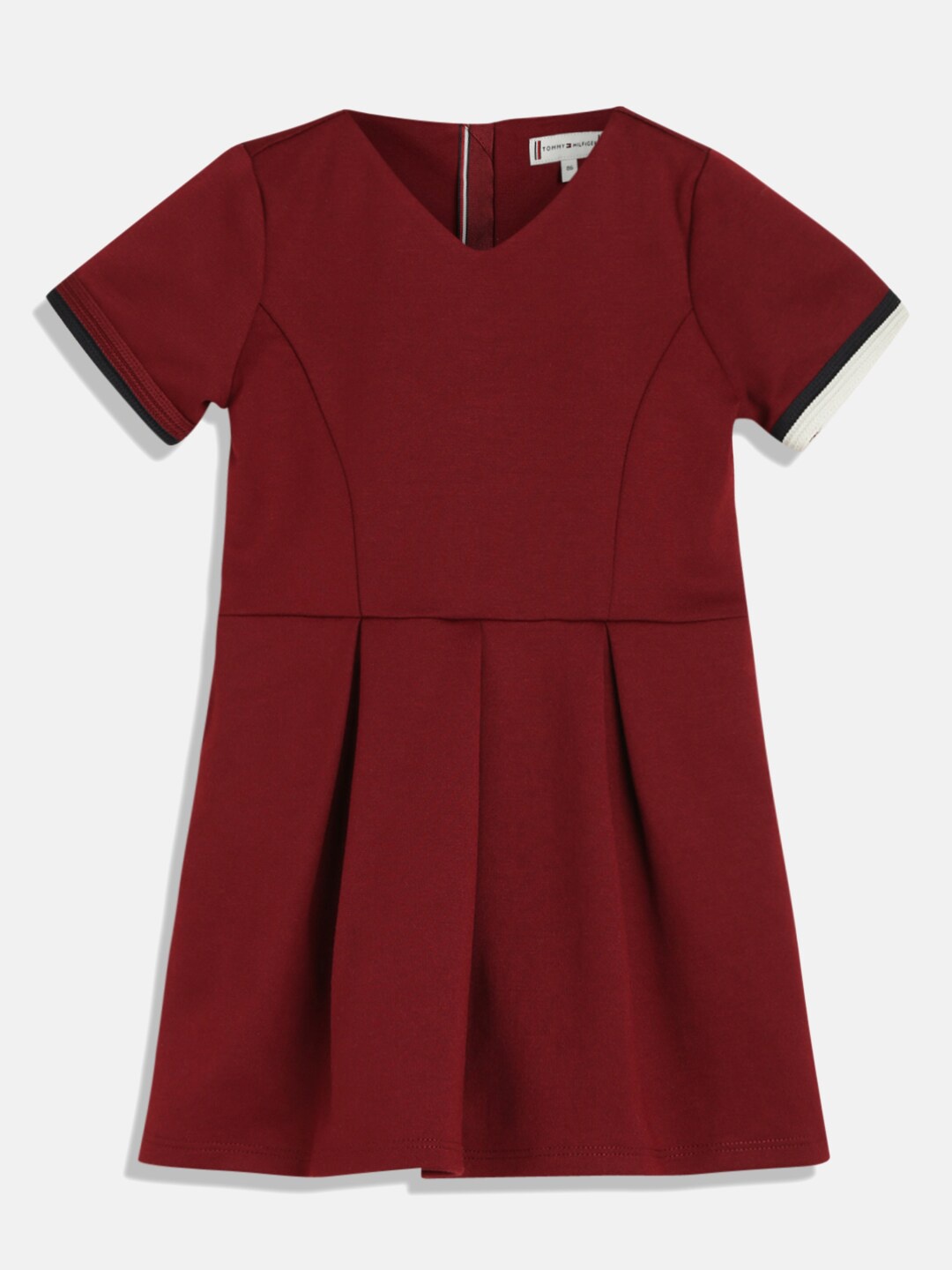 

Tommy Hilfiger Girls V-Neck Short Sleeves A-Line Dress, Maroon