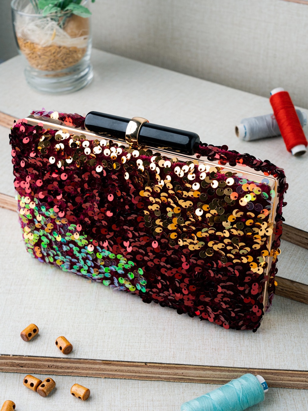 

DressBerry Embellished Box Clutch, Maroon