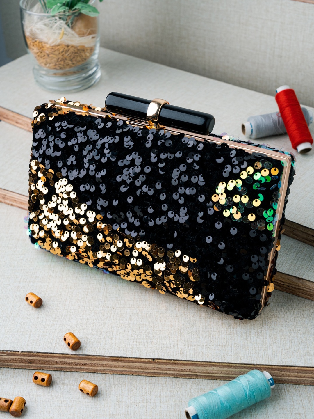 

DressBerry Rose & Black Embellished Box Clutch