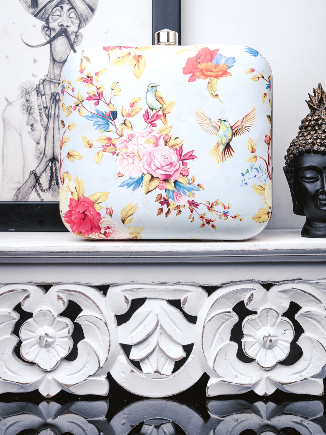 

DressBerry Floral Printed Box Clutch, Blue