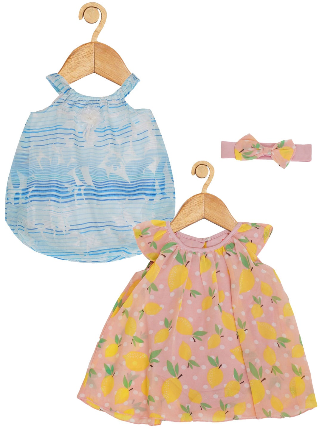 

Creative Kids Infant Girls Pack Of 2 Printed A-Line Dress With Attached Bodysuit, Cream