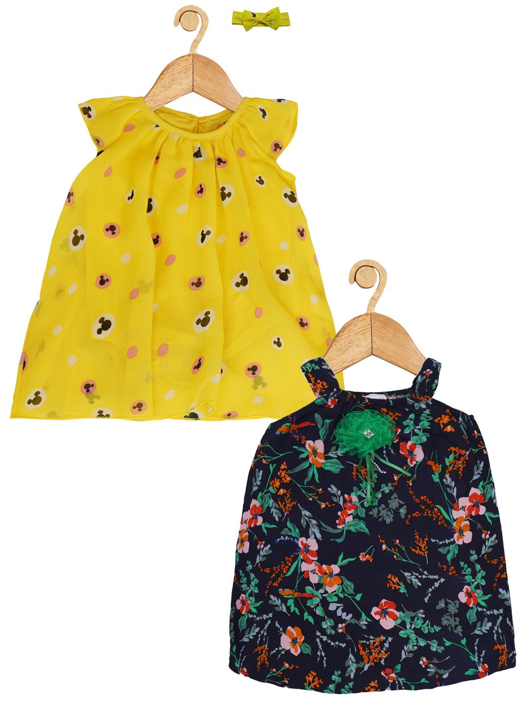 

Creative Kids Infant Girls Pack Of 2 Floral Printed Shoulder Straps A-Line Dress, Navy blue