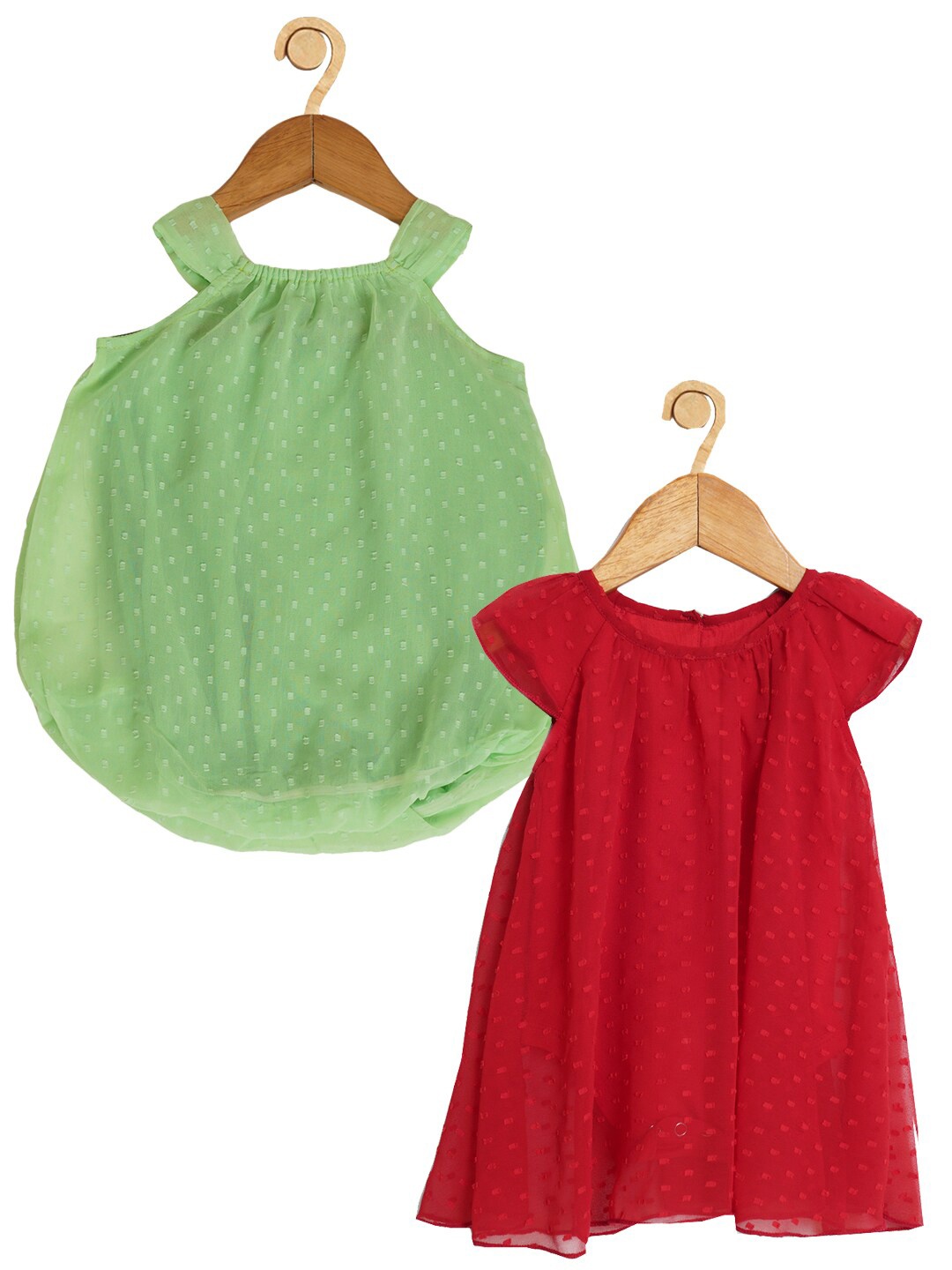 

Creative Kids Infants Pack Of 2 Self Design A-Line Dresses, Red