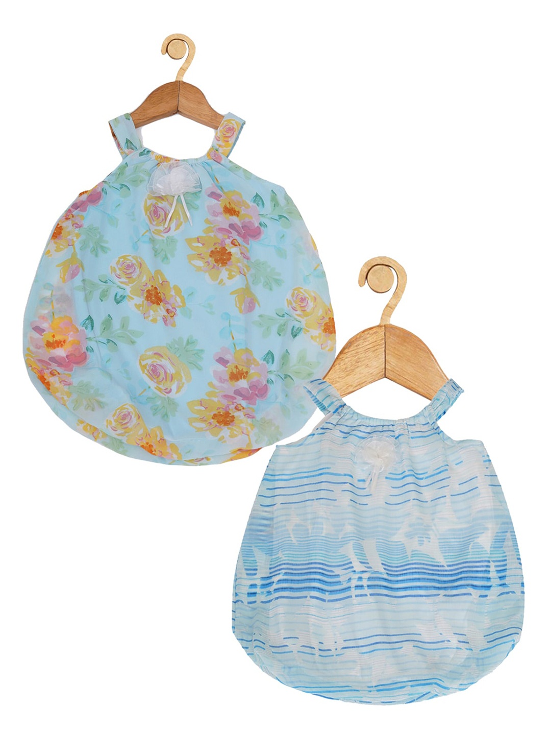 

Creative Kids Infant Girls Pack Of 2 Floral Printed Balloon Dress With Attached Bodysuit, Blue