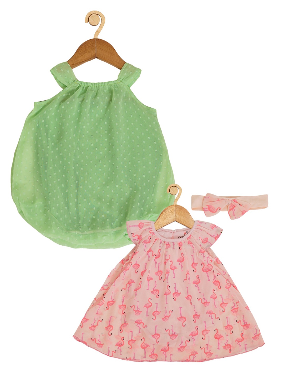 

Creative Kids Girls Pack of 2 Self Design A-Line Dress, Green