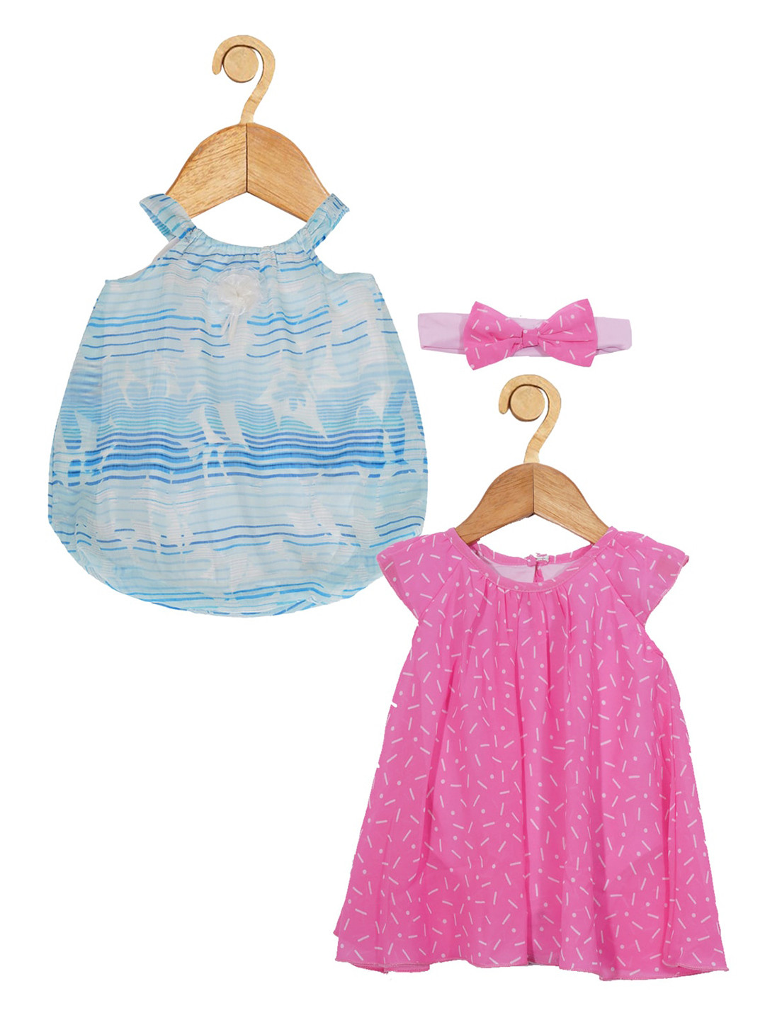 

Creative Kids Girls Pack Of 2 Floral Printed Round Neck A-Line Midi Dress, Pink