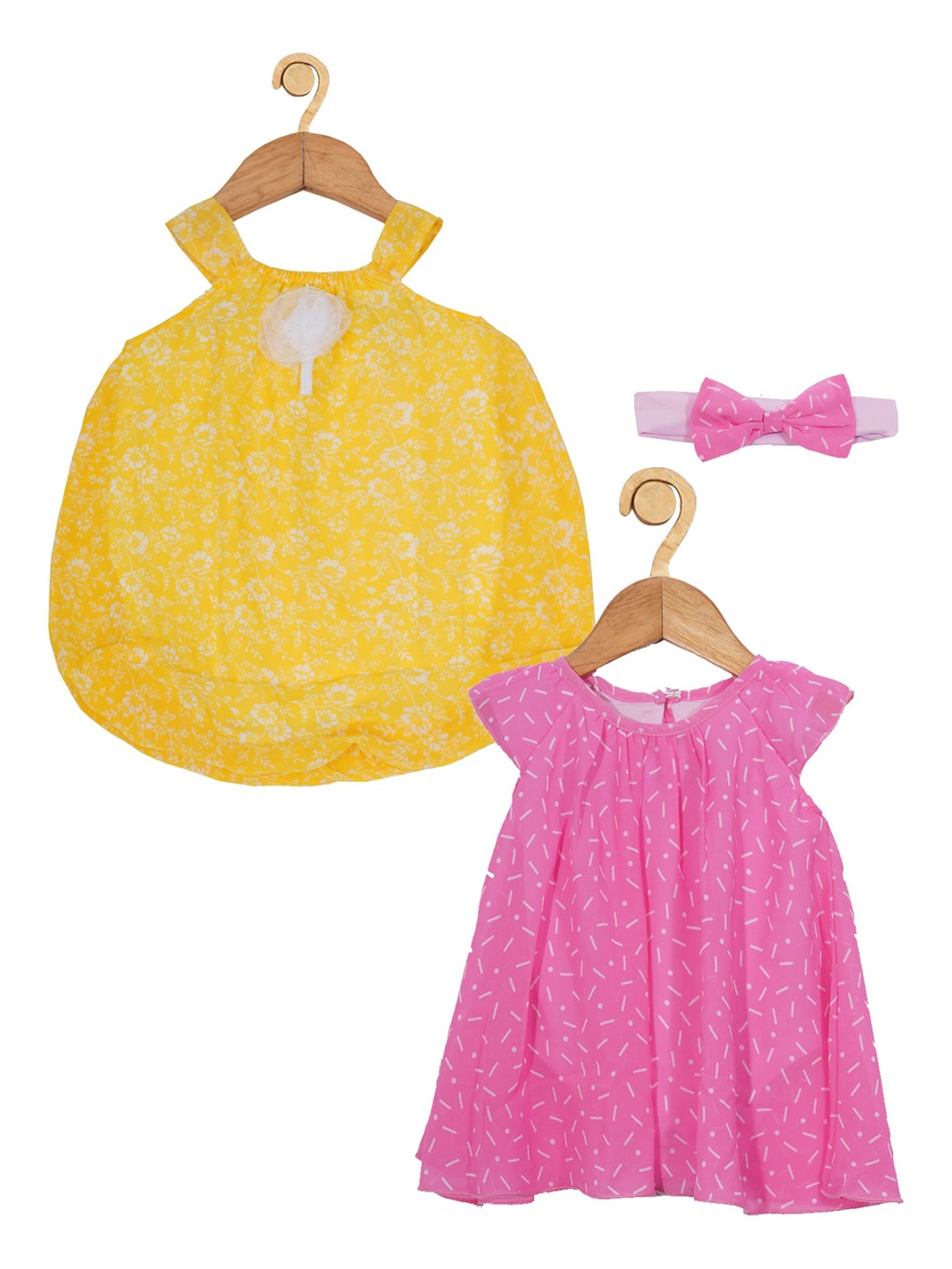 

Creative Kids Infant Girls Pack Of 2 Geometric Printed A-Line Dress With Attached Bodysuit, Pink