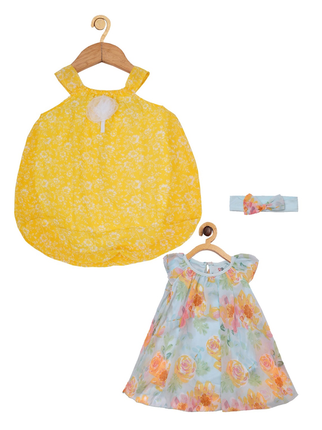 

Creative Kids Girls Pack Of 2 Floral Printed Round Neck A-Line Midi Dress, Yellow