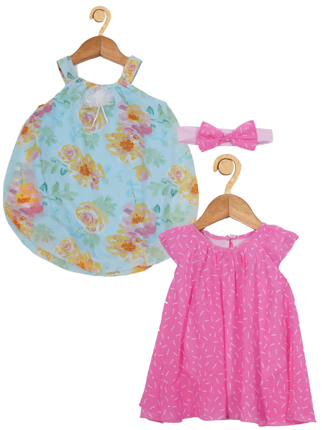 

Creative Kids Girls Pack Of 2 Floral Printed Round Neck A-Line Midi Dress, Pink