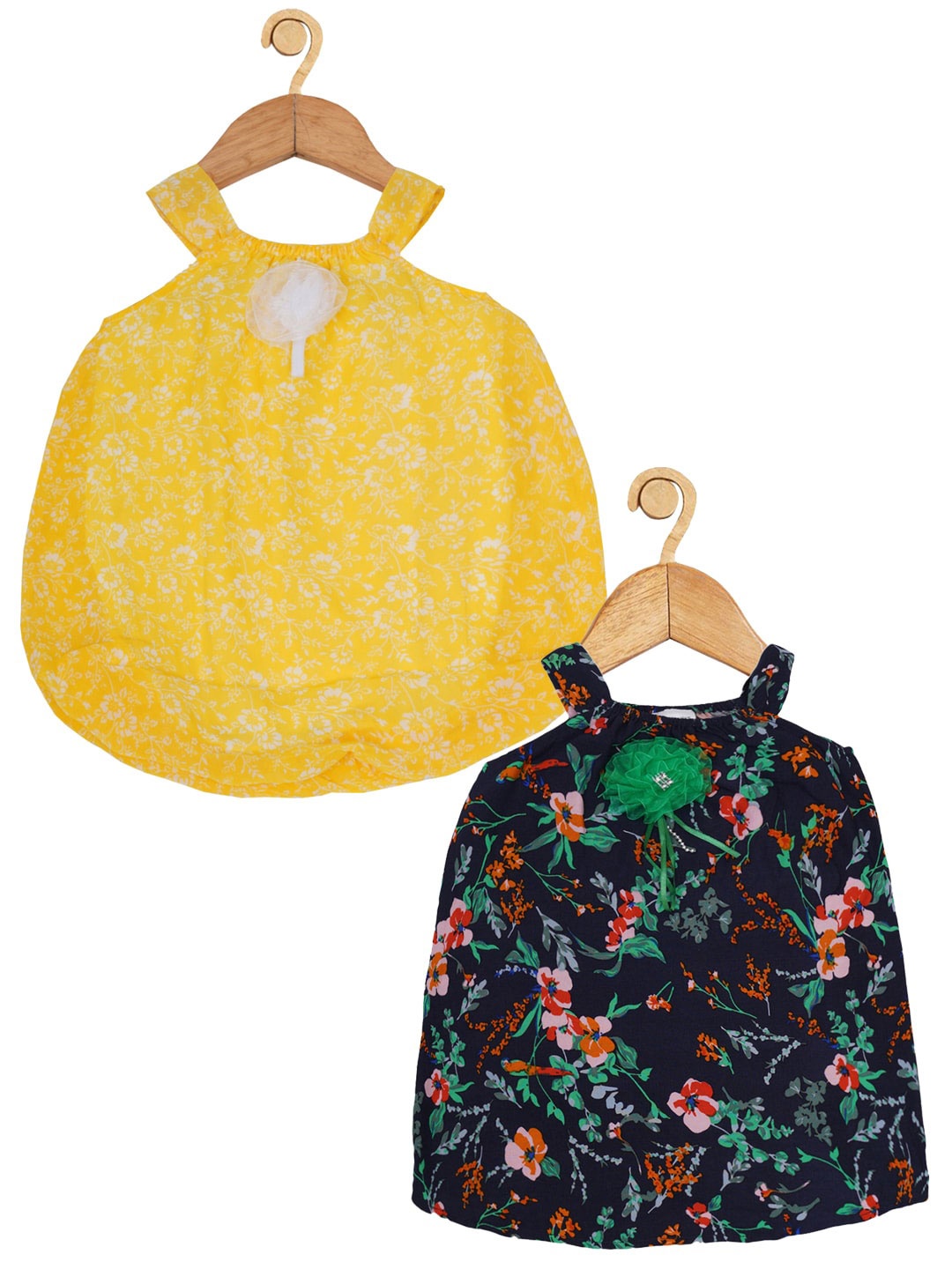 

Creative Kids Infant Girls Pack Of 2 Floral Printed Balloon Dress With Attached Bodysuit, Yellow