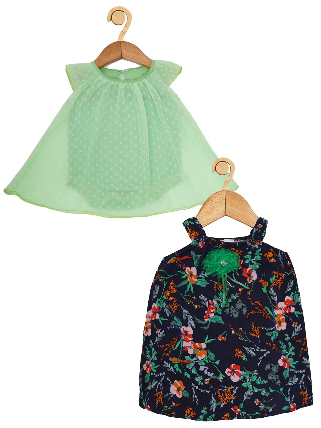

Creative Kids Infant Girls Pack of 2 Floral Printed A-Line Dress, Green