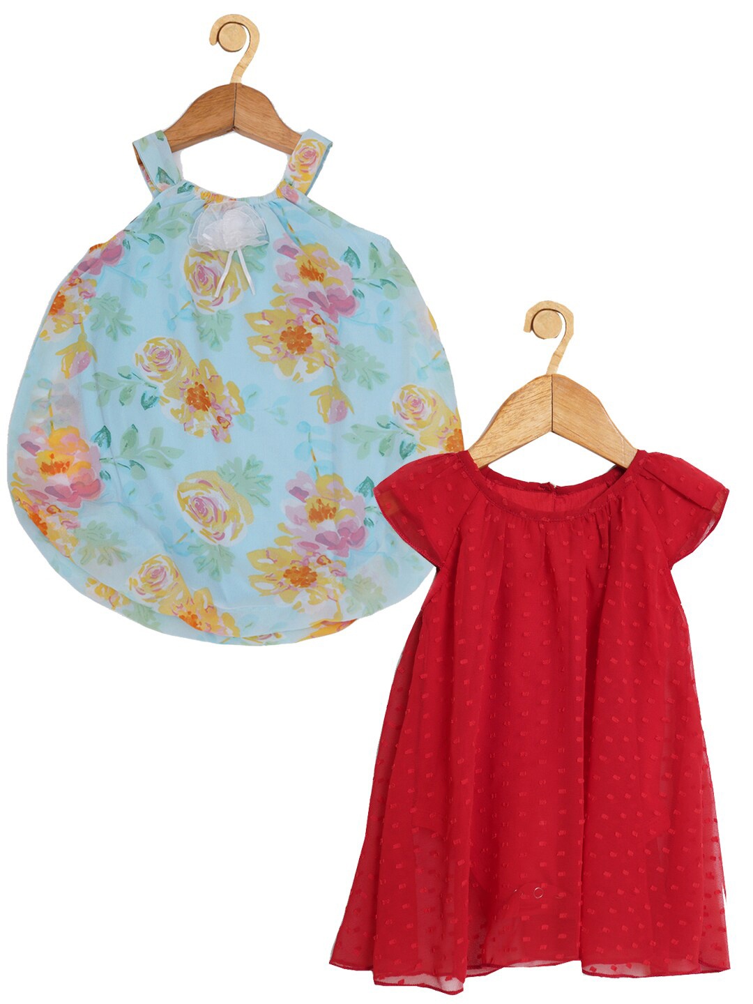 

Creative Kids Infant Girls Pack of 2 Floral Printed A-Line Dress, Blue