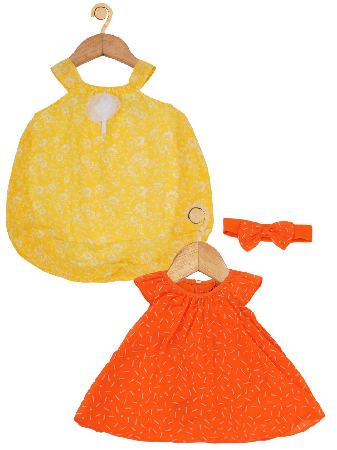 

Creative Kids Infants Girls Pack Of 2 Geometric Printed Cap Sleeves A-Line Dresses, Orange