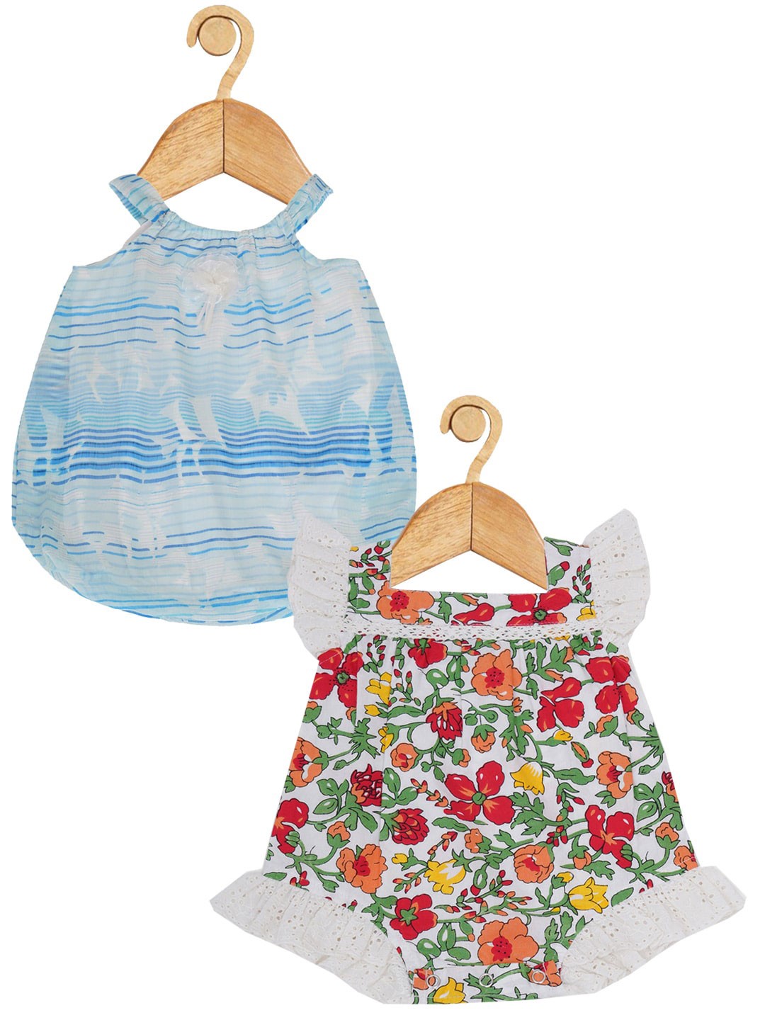 

Creative Kids Infant Girls Pack Of 2 Abstract Printed Balloon Dress With Attached Bodysuit, Blue