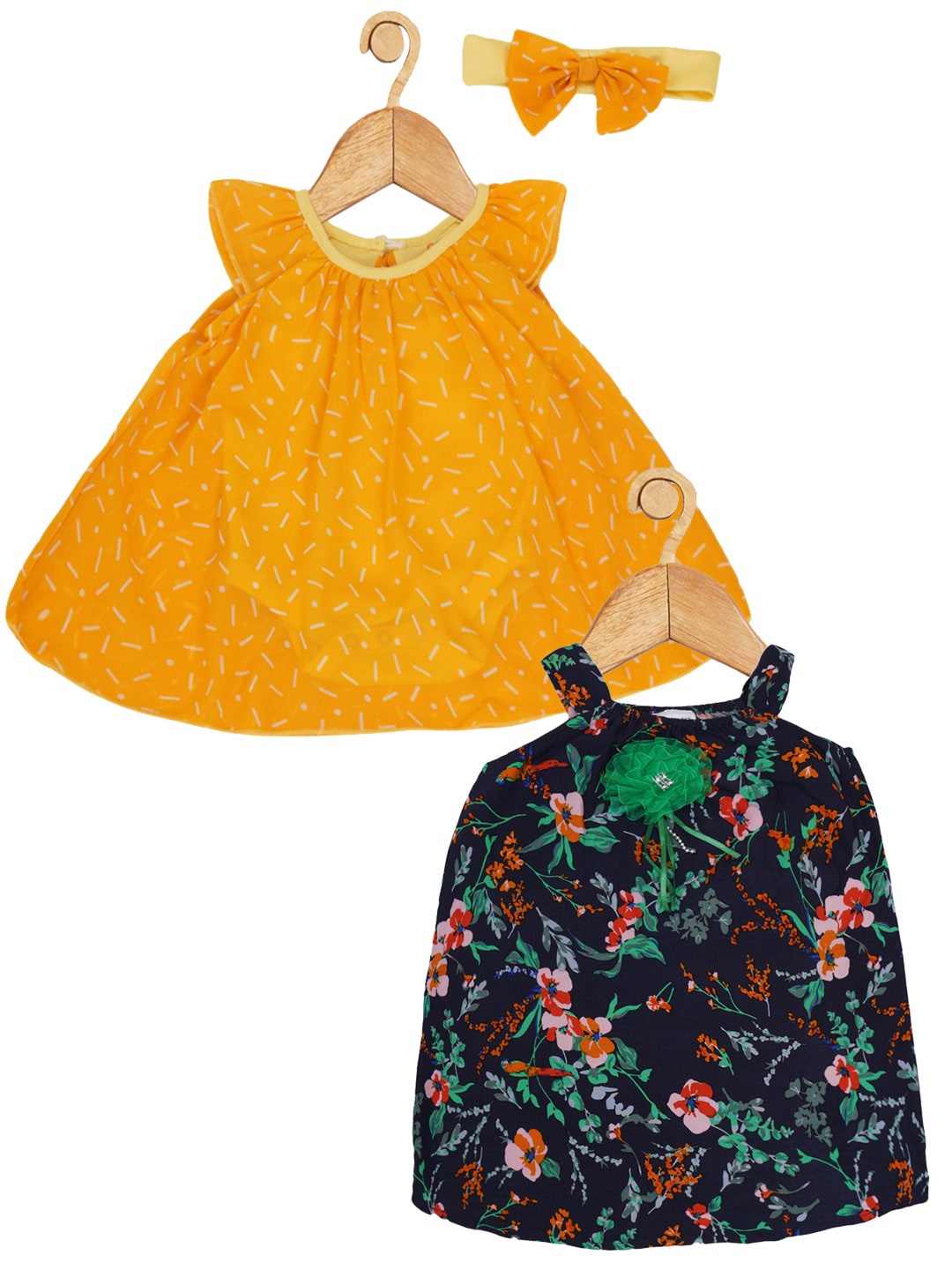 

Creative Kids Infants Girls Pack Of 2 Floral Printed Romper A Line Dresses, Navy blue