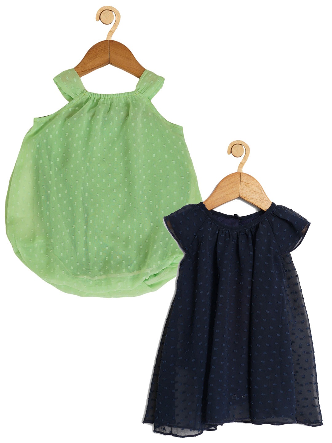 

Creative Kids Infant Girls Pack Of 2 Polka Dots Printed Round Neck A-Line Midi Dress, Navy blue