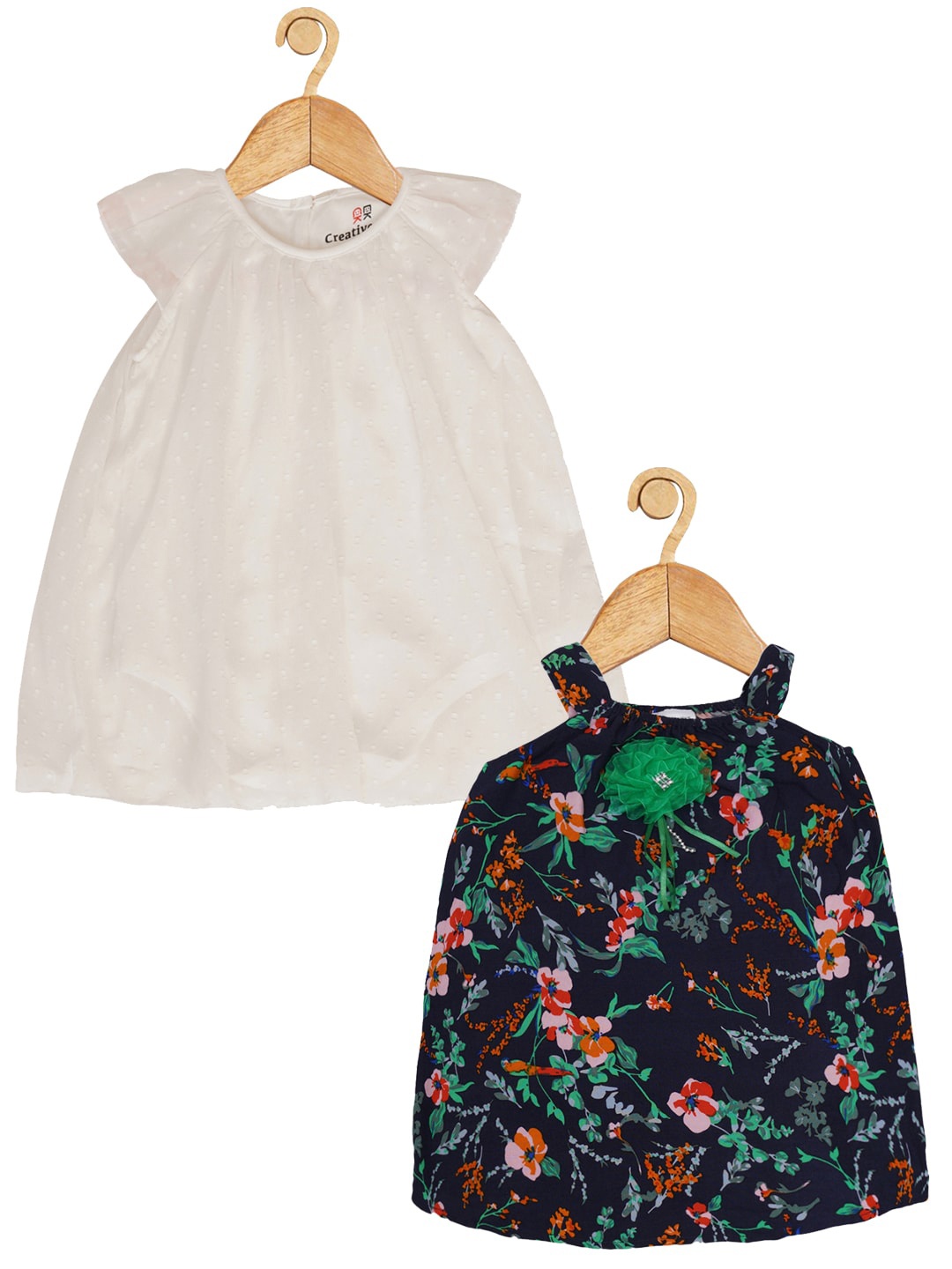 

Creative Kids Infants Girls Pack Of 2 Floral Printed A-Line Dresses, White