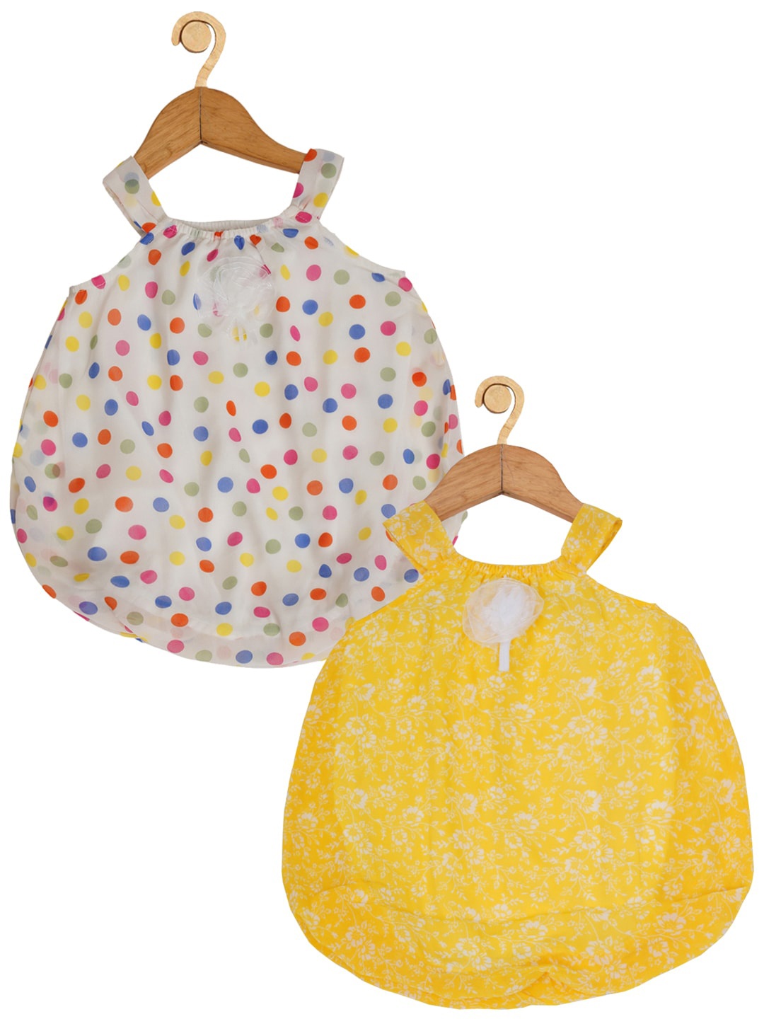 

Creative Kids Girls Infants Pack of 2 Floral Printed Romper Dresses, Yellow