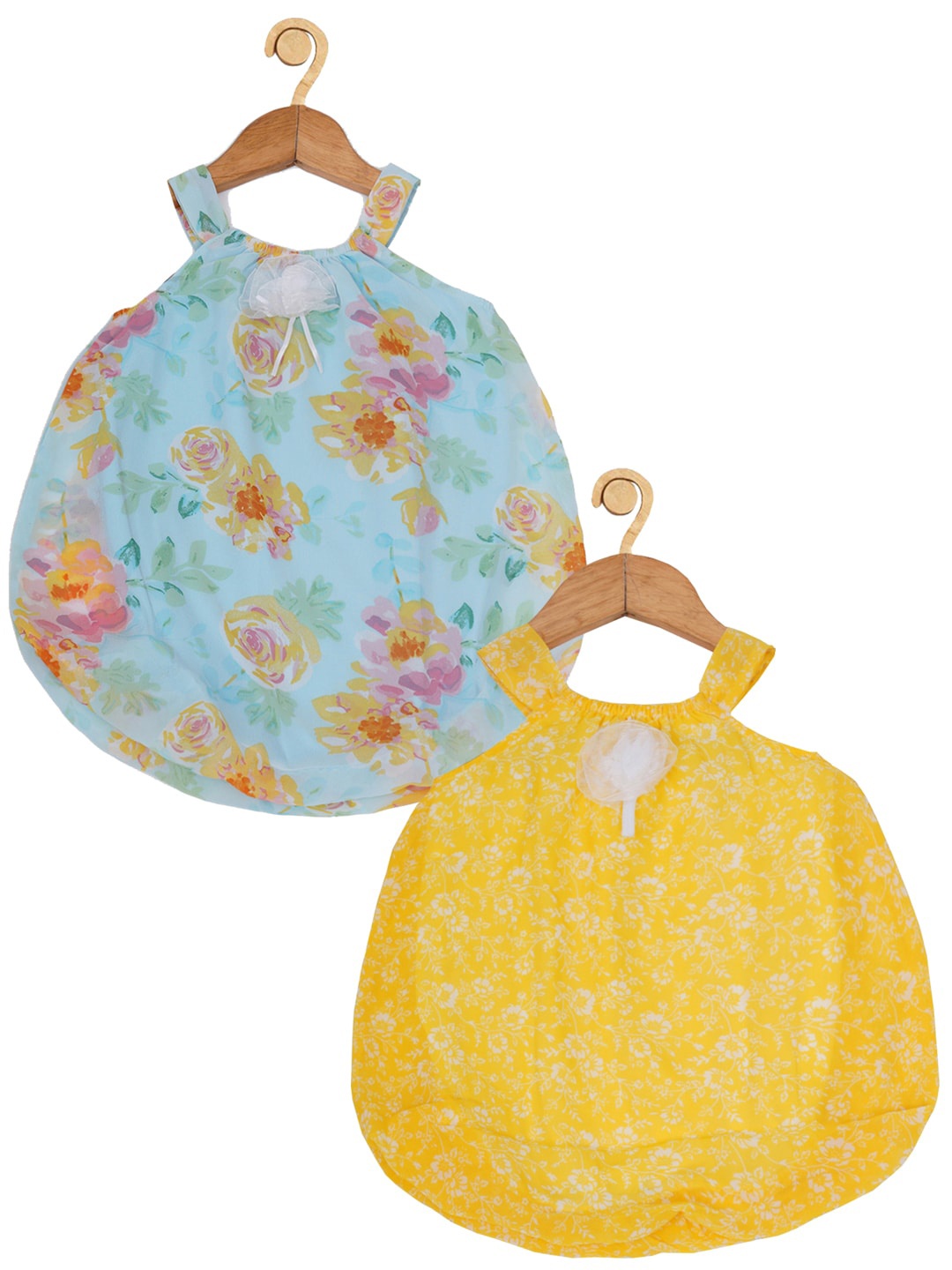 

Creative Kids Infants Girls Pack Of 2 Floral Printed Romper A Line Dresses, Blue
