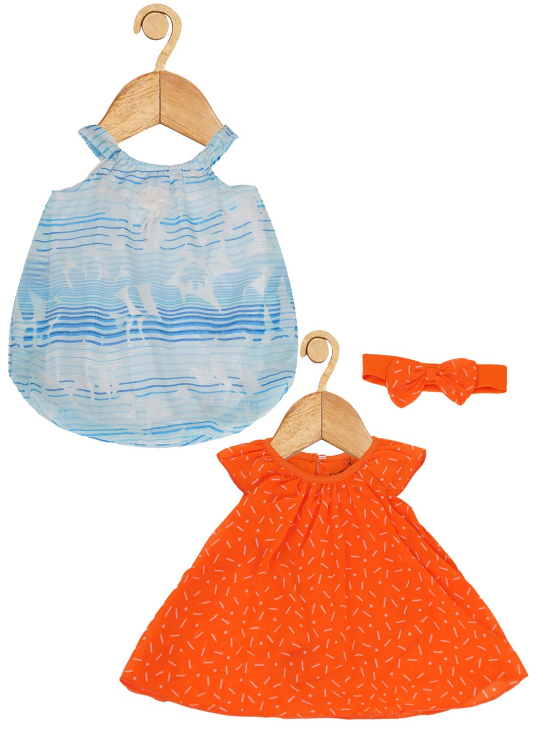 

Creative Kids Infants Girls Pack Of 2 Abstract Printed Romper A Line Dresses, Blue