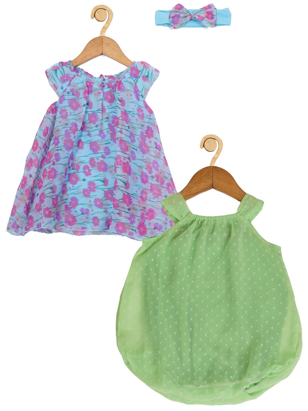 

Creative Kids Infant Girls Pack Of 2 Floral Printed A-Line Dress With Attached Bodysuit, Purple