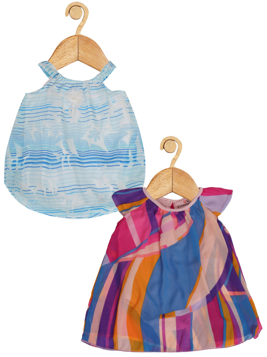 

Creative Kids Infant Girls Pack Of 2 Abstract Printed Balloon Dress With Attached Bodysuit, Blue
