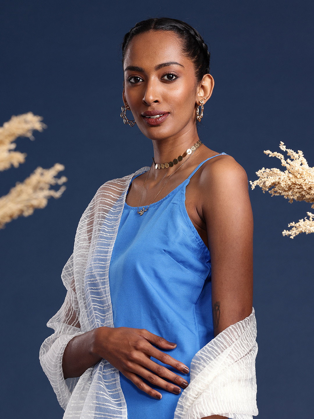 

Taavi Striped Dupatta, White