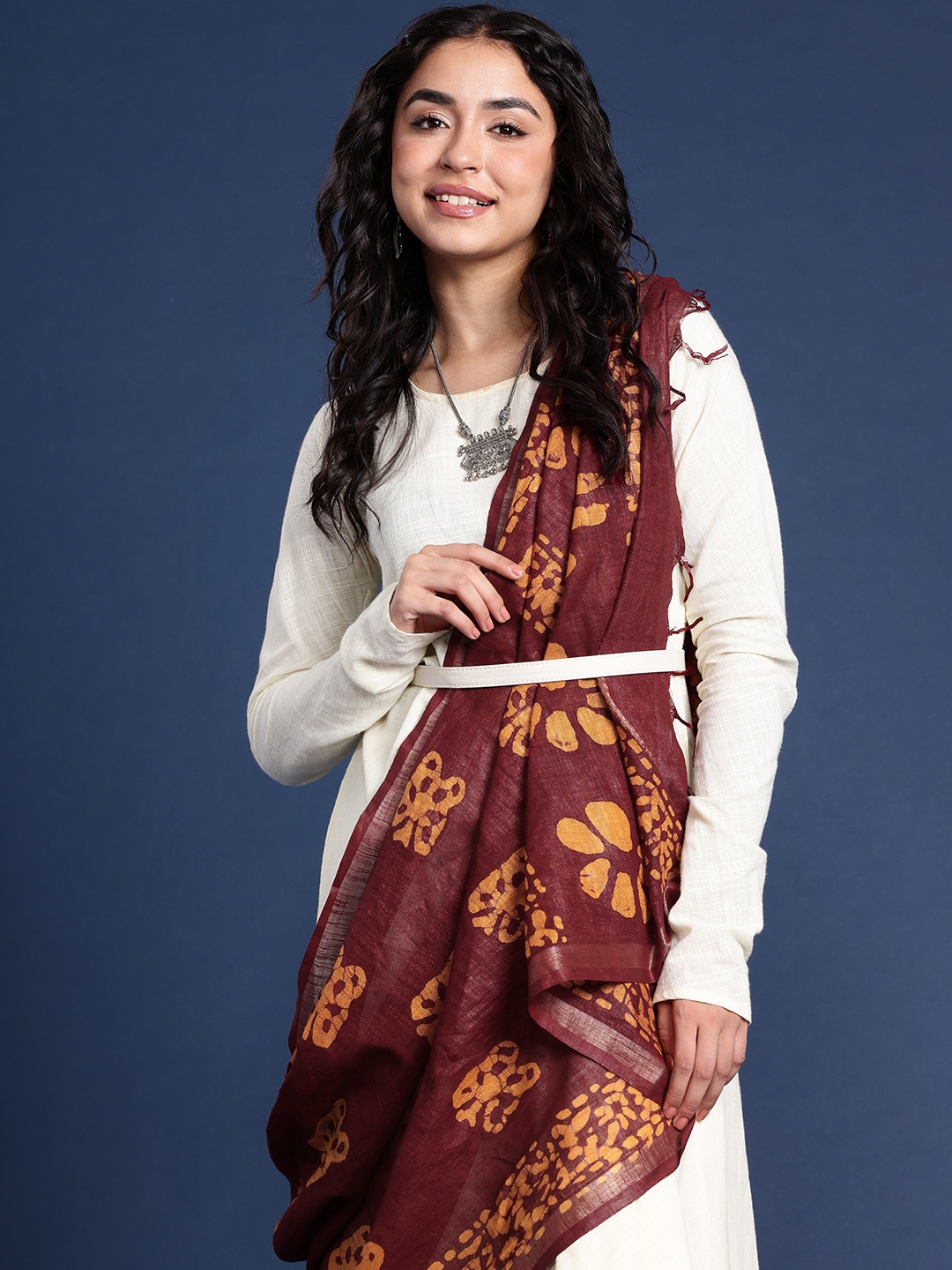 

Taavi Printed Pure Cotton Batik Dupatta, Brown