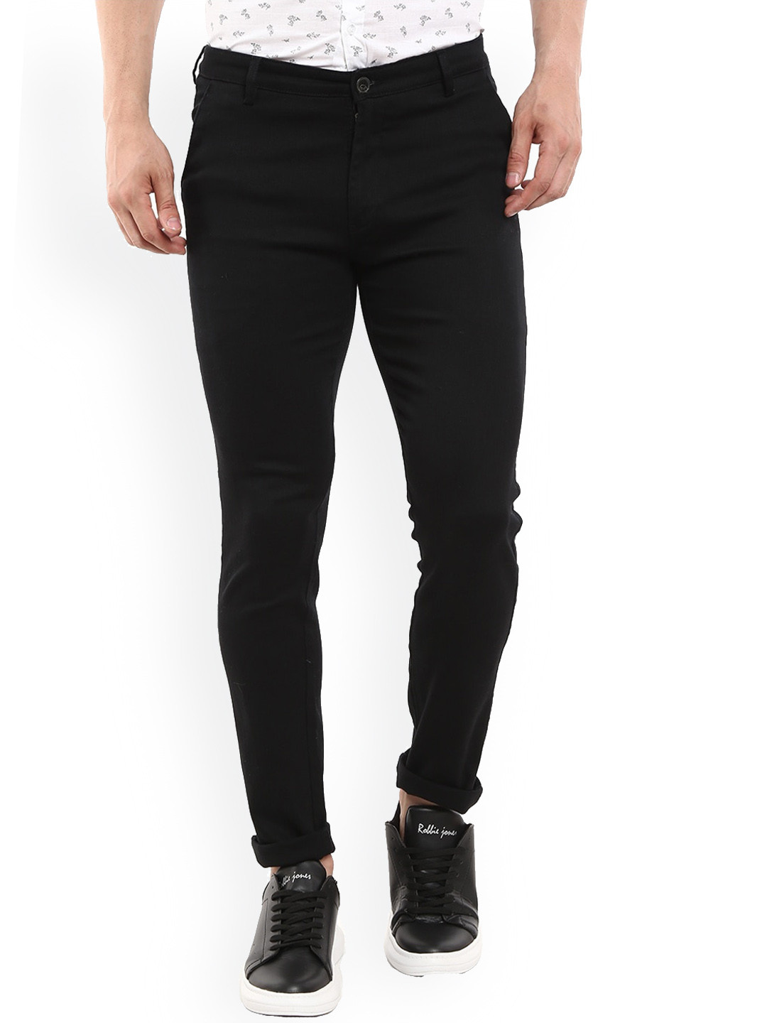 

V-Mart Men Slim Fit Cotton Chinos Trousers, Black